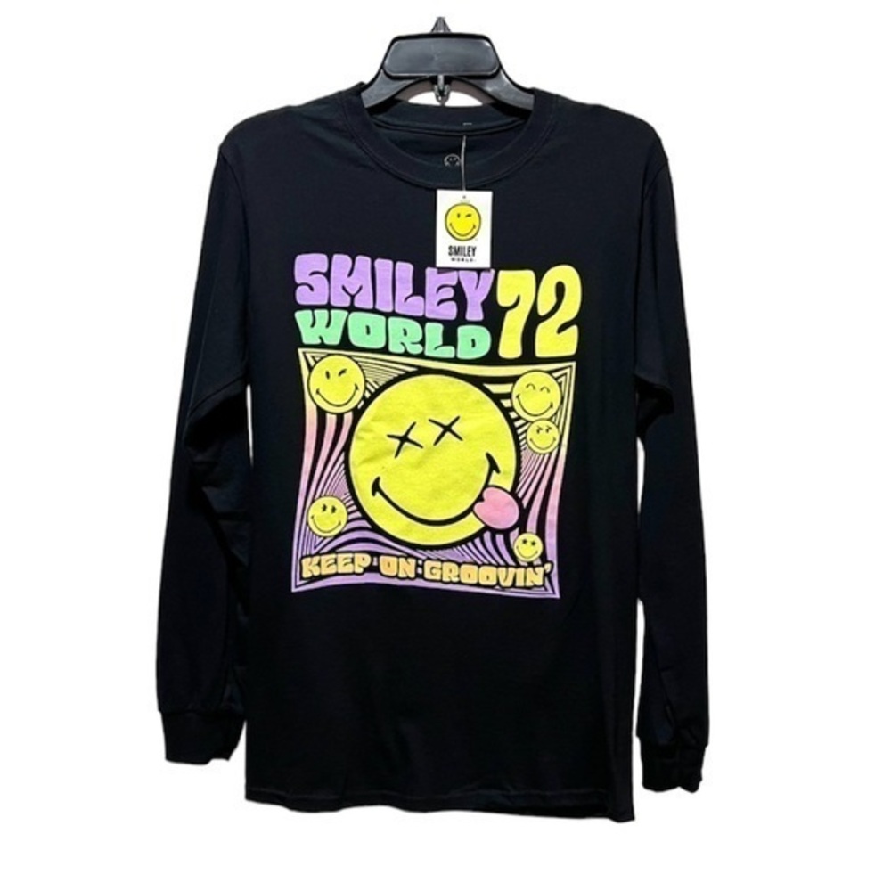 The Smiley Company Long Sleeve Black Smiley World Top